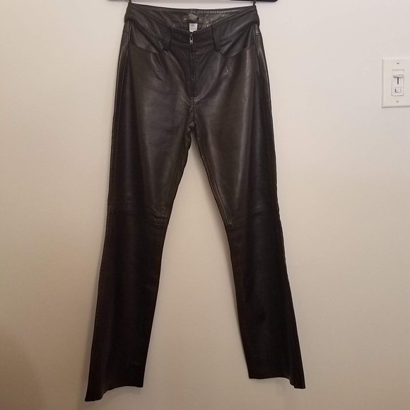 Banana Republic Size 0 Black Genuine Leather Pants - Picture 1 of 12